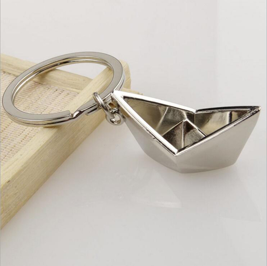 3D boat silver keychain