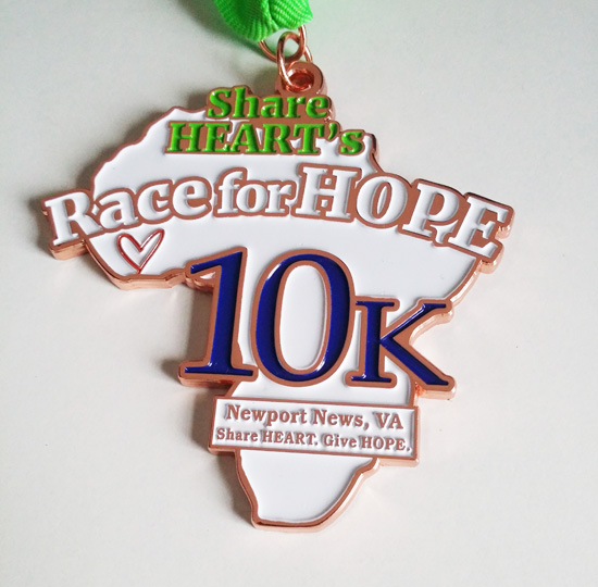 10K running medal for race for hope