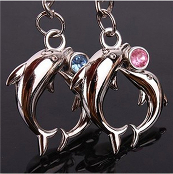 Pack of 2 silver fish rhinestone lover's keychain-lover's keychains1