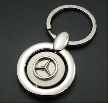 Double sides spin silver Benz car logo keyrings