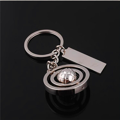 Silver football spin keychains with id tag