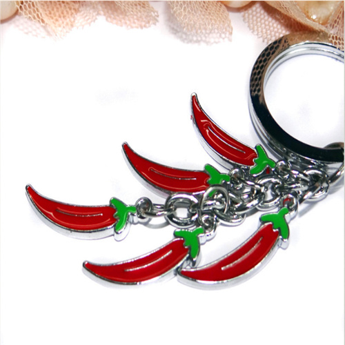 multiple red Chillies shape metal keychains