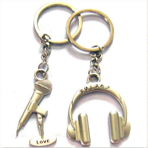 Gold headset key chains-microphone keyrings